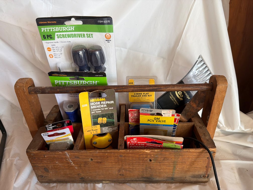 Wood Tool Box w/Packaged Hardware & Tools