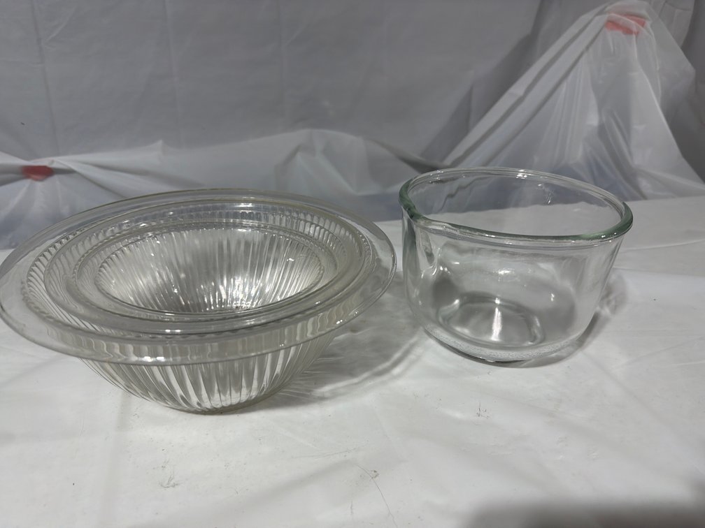 Set of Glass Bowls, Glass Bowl with Spout