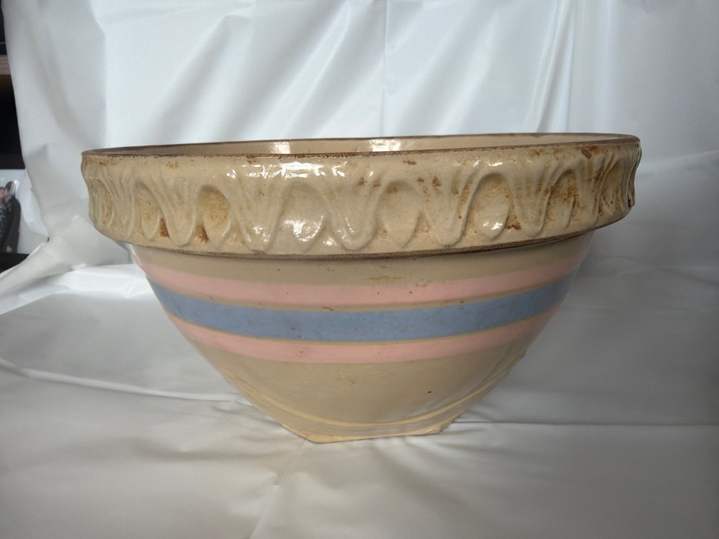 10” Stoneware Bowl-Blue and Pink Stripe