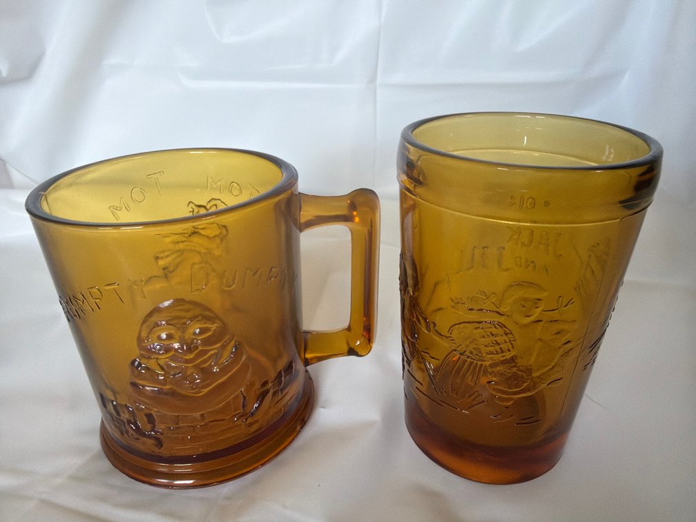 Amber Humpty Dumpty Mug, Jack and Jill Juice Glass