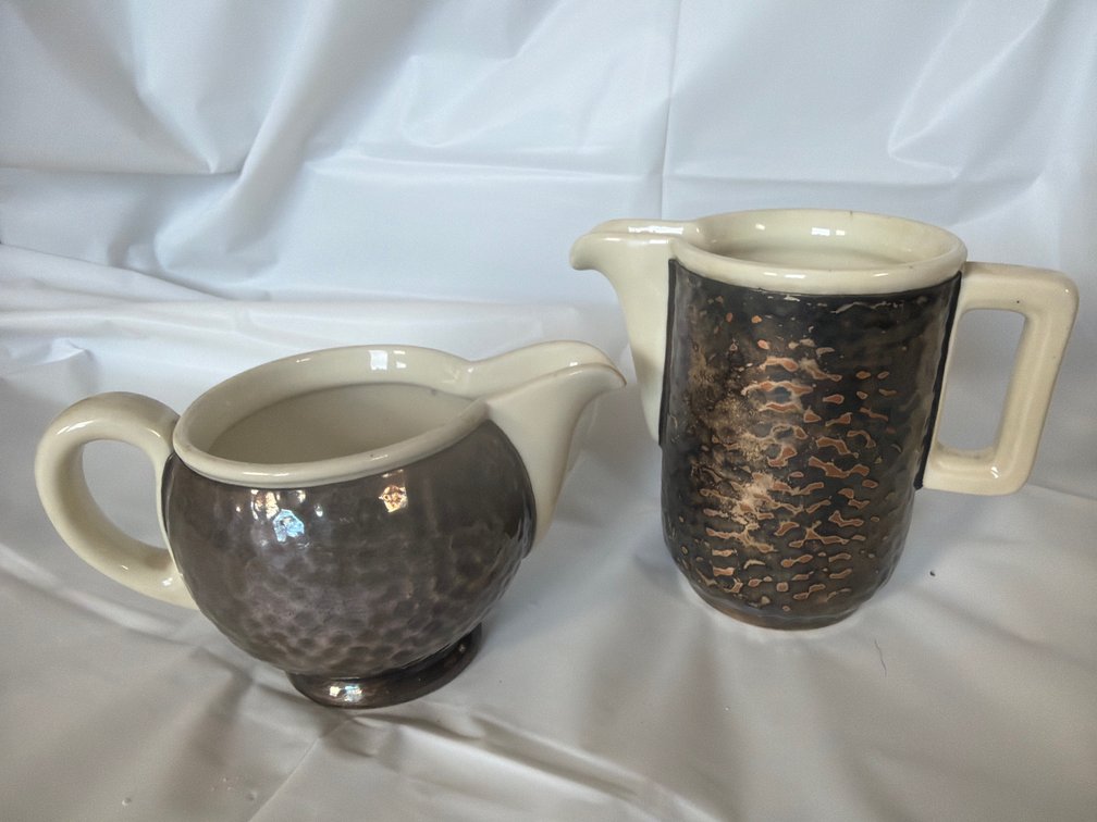 Vintage Ceramic and Silver Milk and Creamer Set