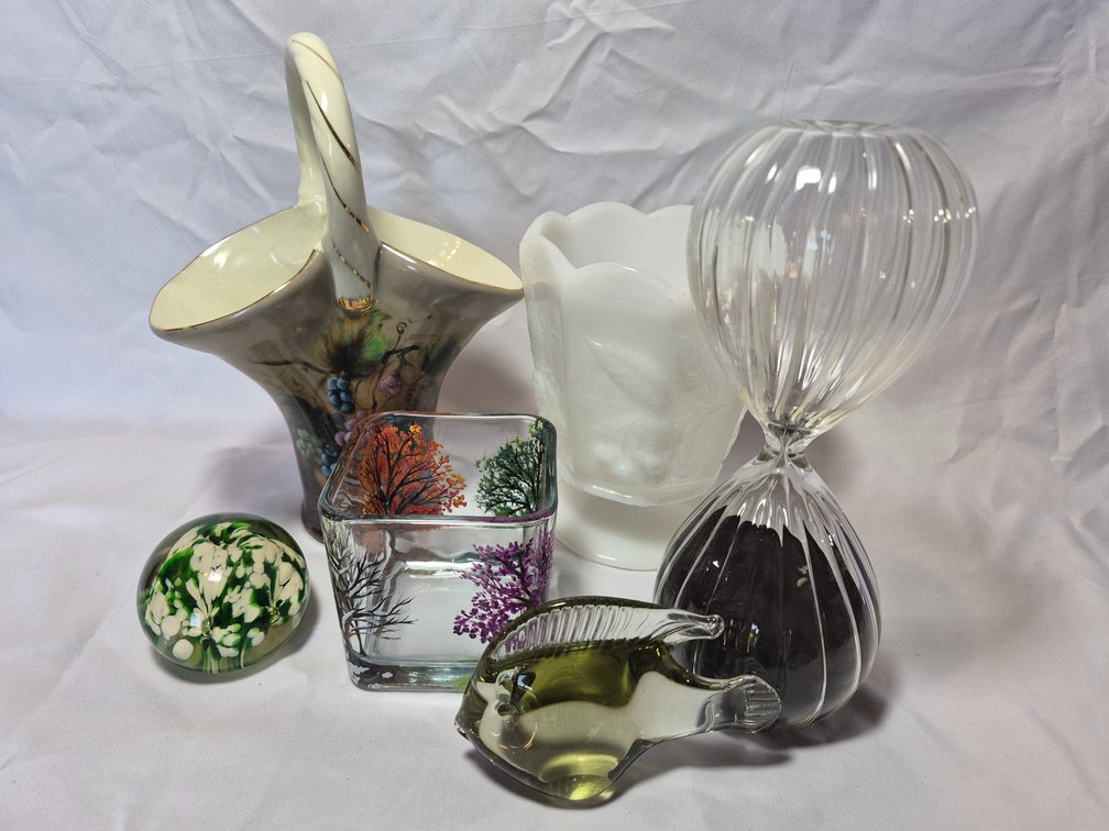 Vases, Hour Glass, & Paperweight