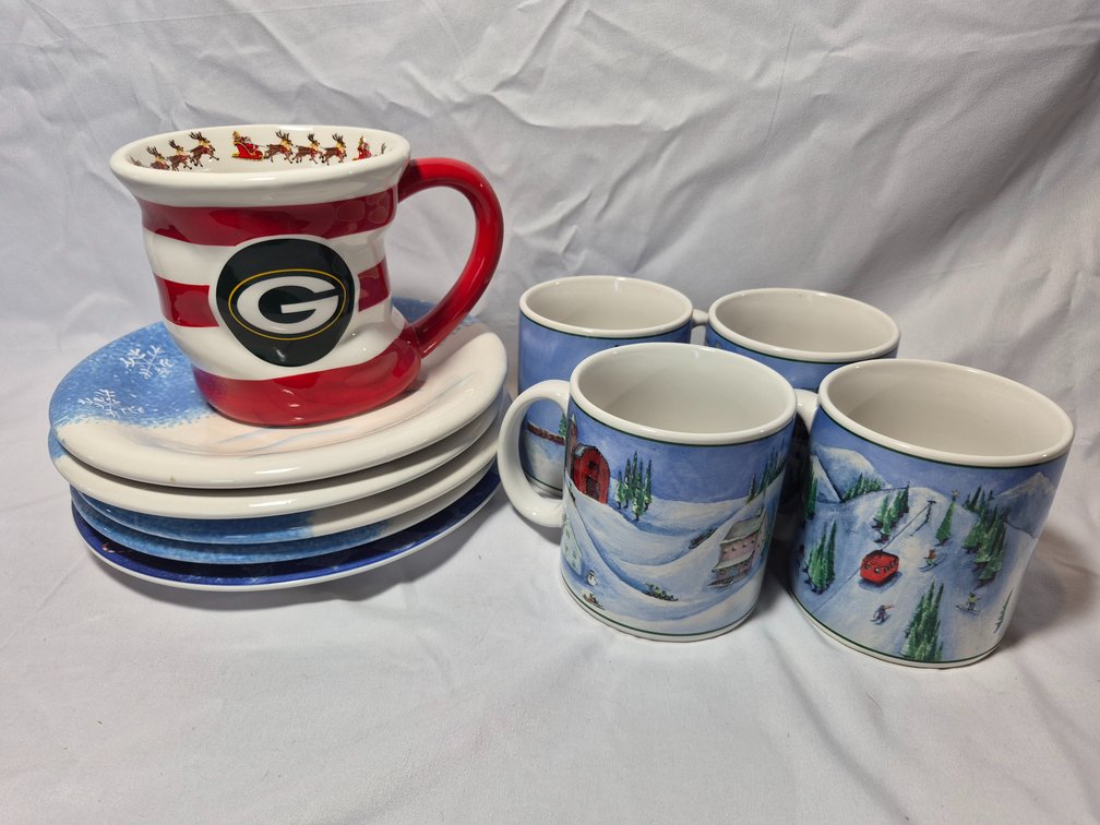 Christmas Dishes & Packer Mug-Some Never Used