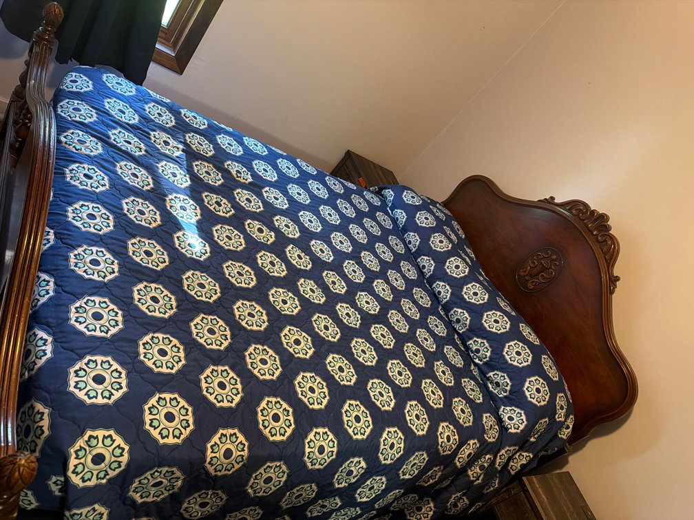 Double Bed with Mattress, Box Spring, Bedding