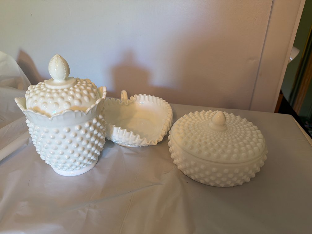 Hobnail Milk Glass Decorative Pieces