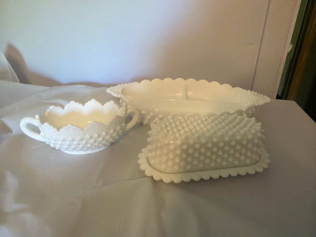 Hobnail Milk Glass Serving Dishes