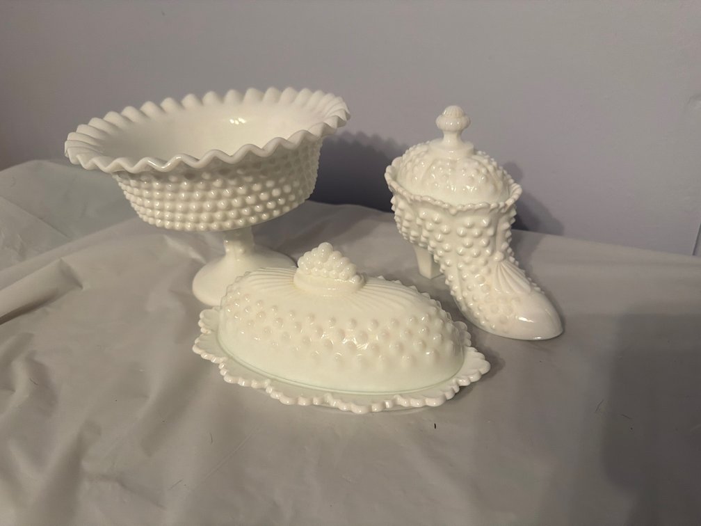 Milk Glass Decorative Candy Dish, Boot, Covered Dish