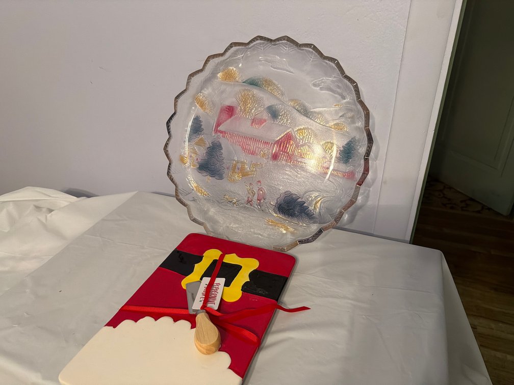 Holiday Glass Platter, Cheese Tray