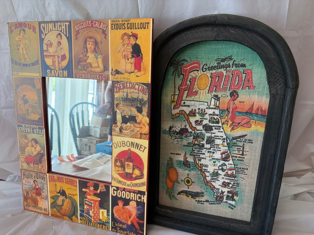 Retro Style Advertising Mirror & Vintage Style Florida Tourists Map