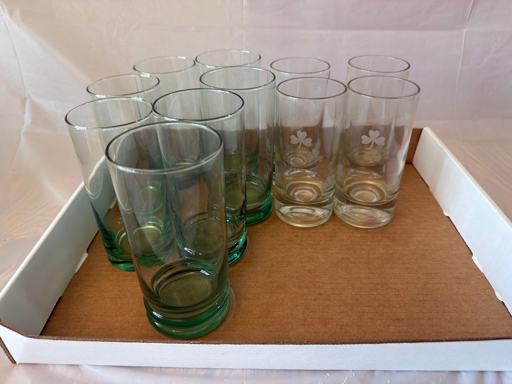 Clear Etched Glasses & Green Glasses