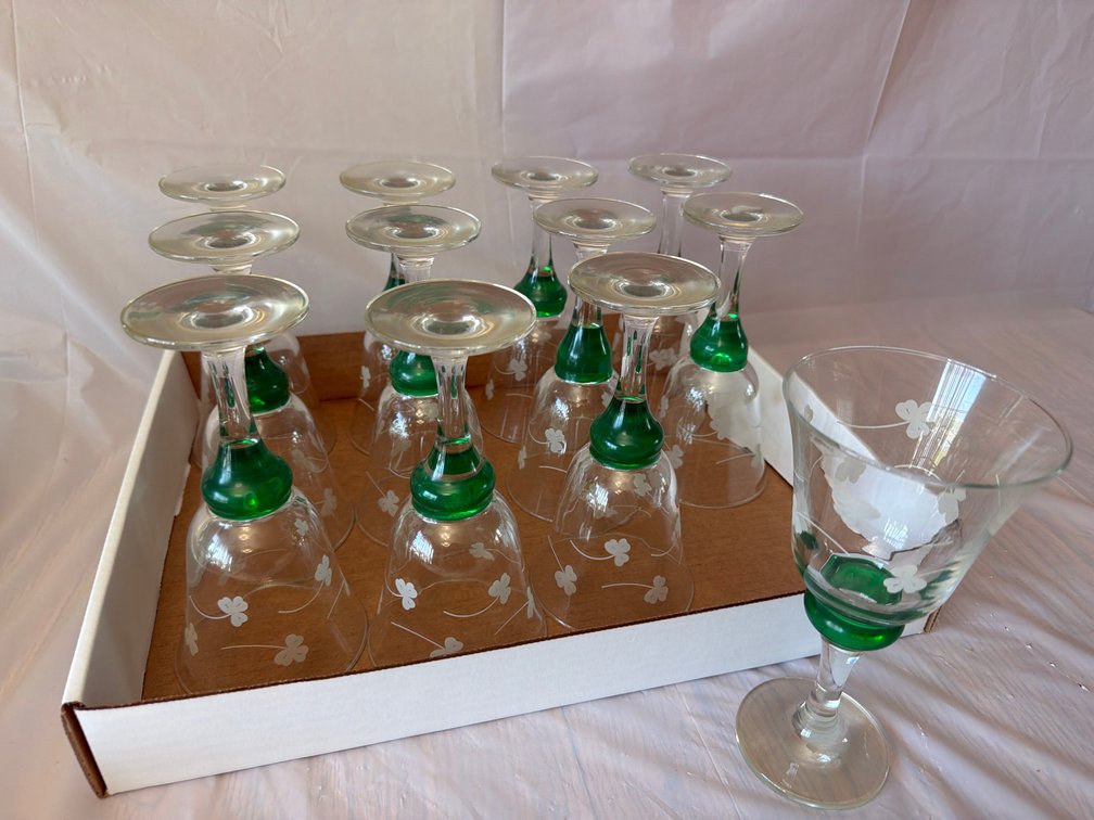 Set of 12 Stemmed Shamrock Glasses