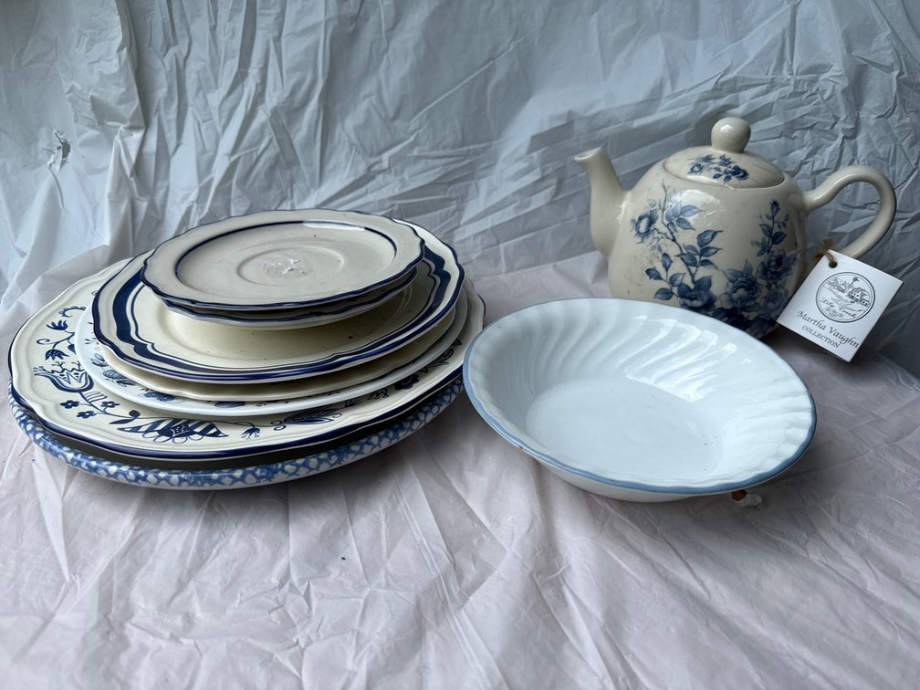 Plates, Saucers, Bowl, Teapot