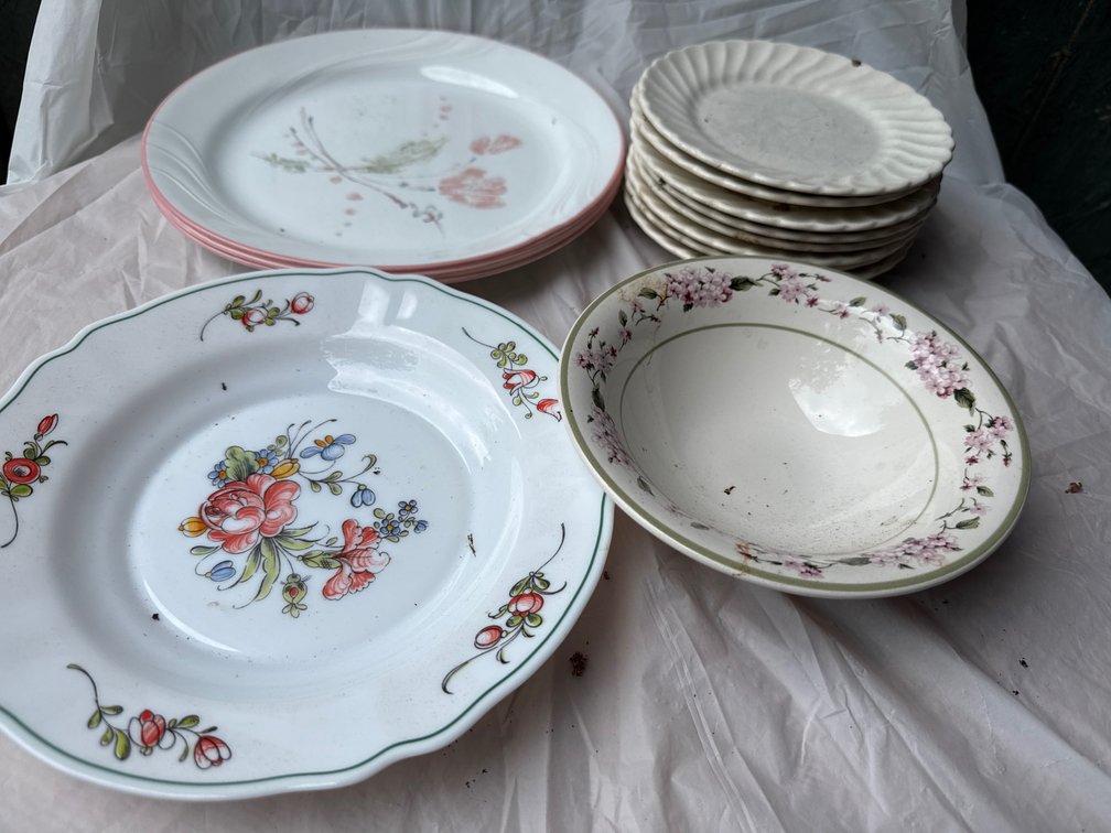 4 Dinner Plates, 8 Saucers, Bowl