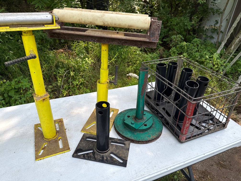6 Black Metal Stands with Tote, Bench