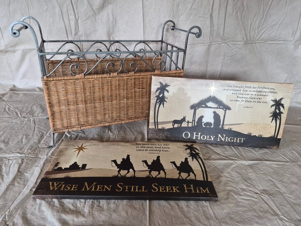 Magazine Rack & Canvas Nativity Scenes