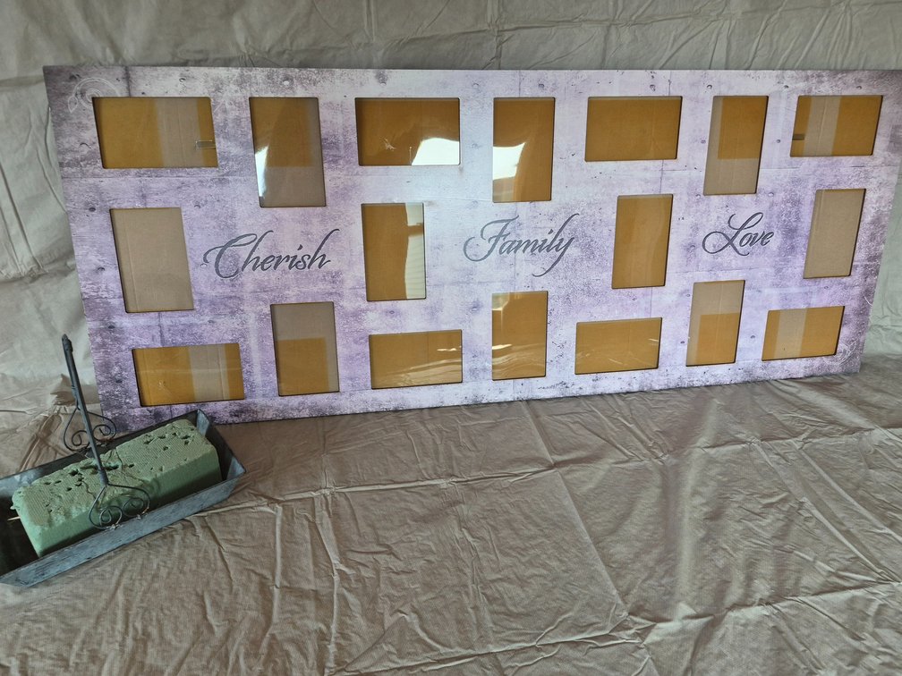 Large Picture Frame & Metal Basket with Floral Sponge
