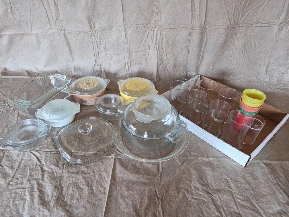 Bread Pans, Pyrex Casserole Bowls, Glasses and More