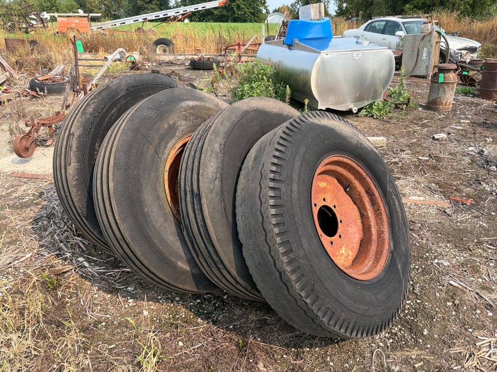 HS Spreader Set of Tires, Rims, 3 Good, 1 Bad