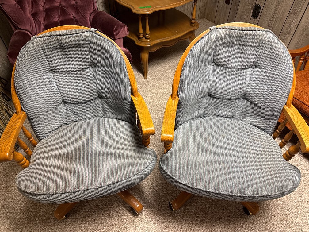 Two Wooden Chairs on Rollers