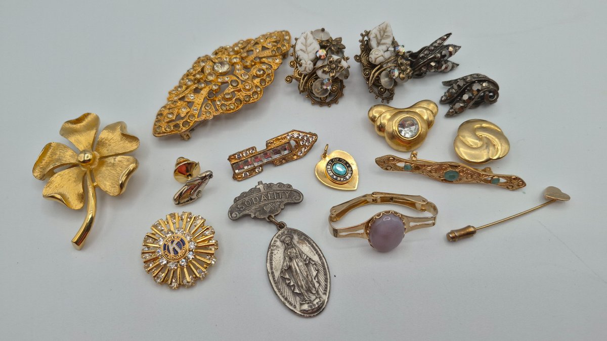 Vintage Earrings, Brooches, Scarf Clips, More