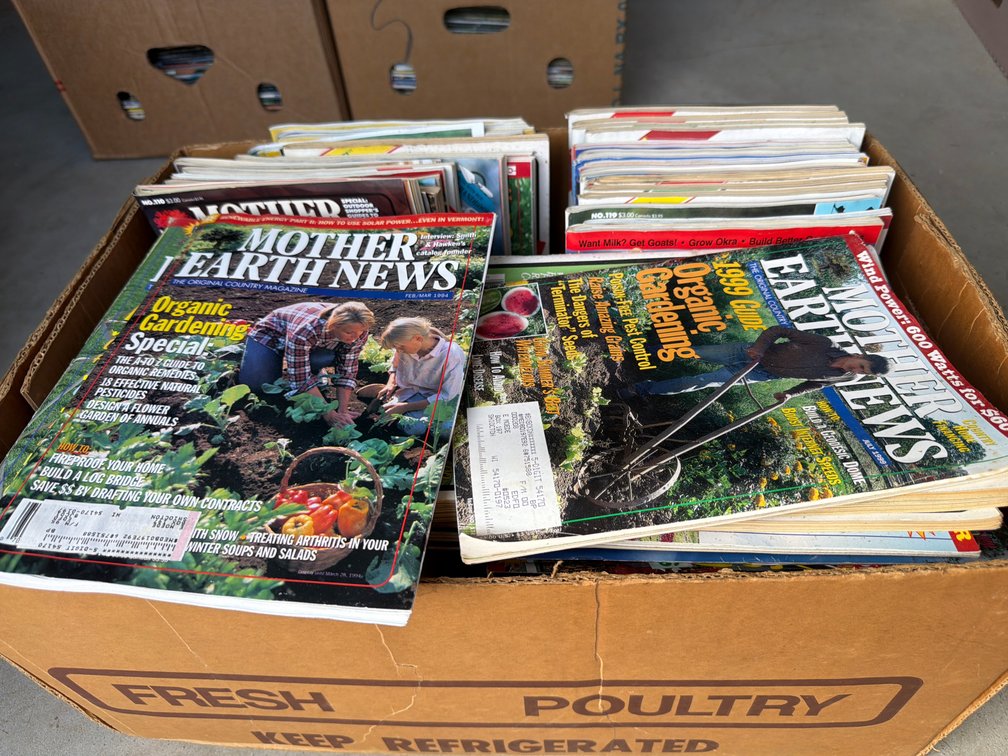 Box of Mother Earth News Magazines