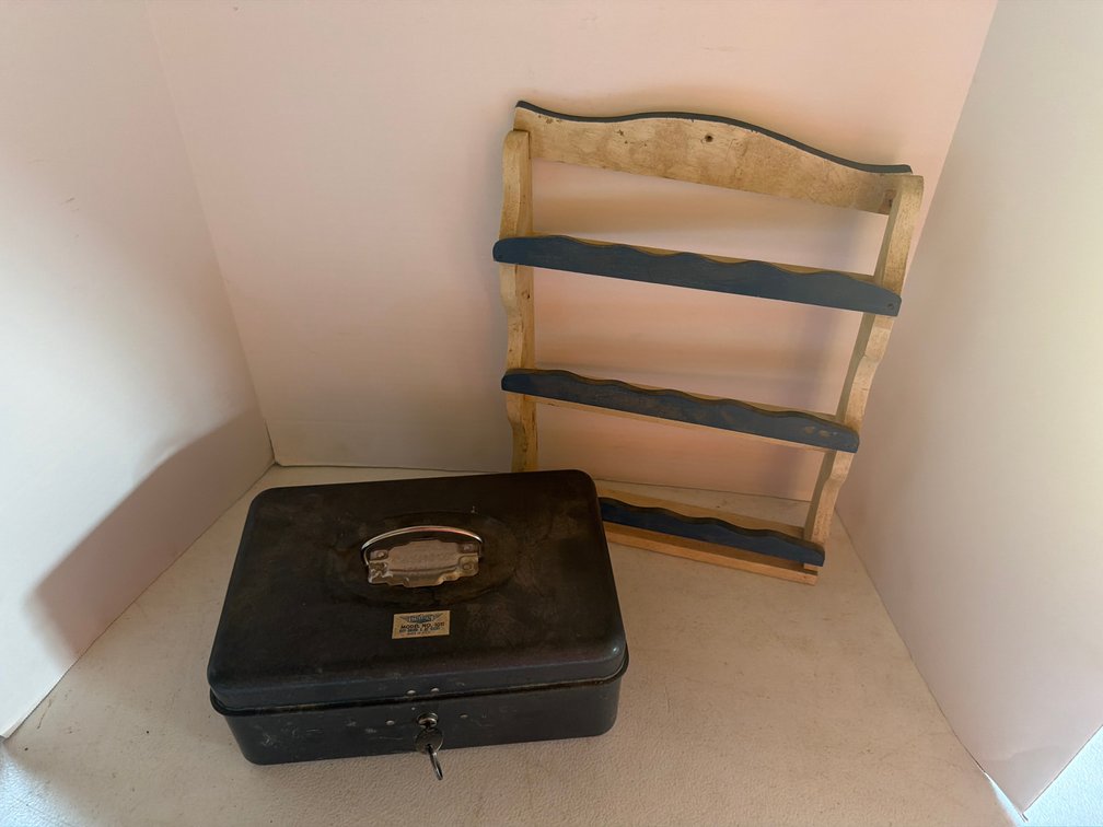Metal Box with Key, Wood Spice Rack