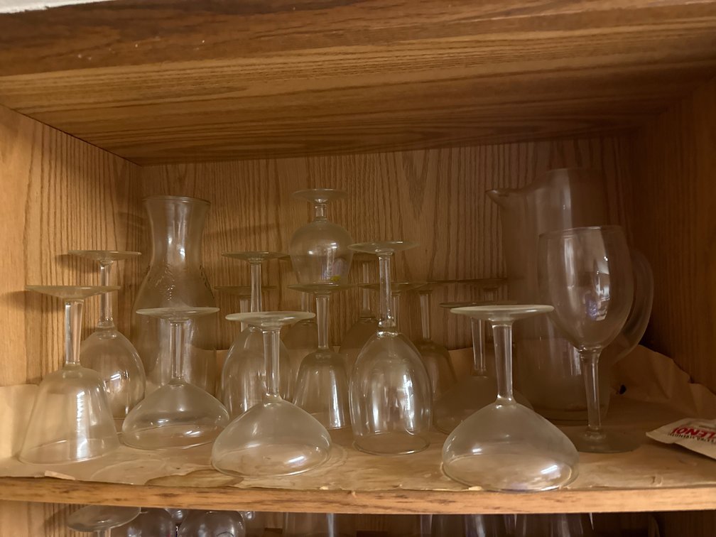 Clear Glass Stemware, and 2 Pitchers