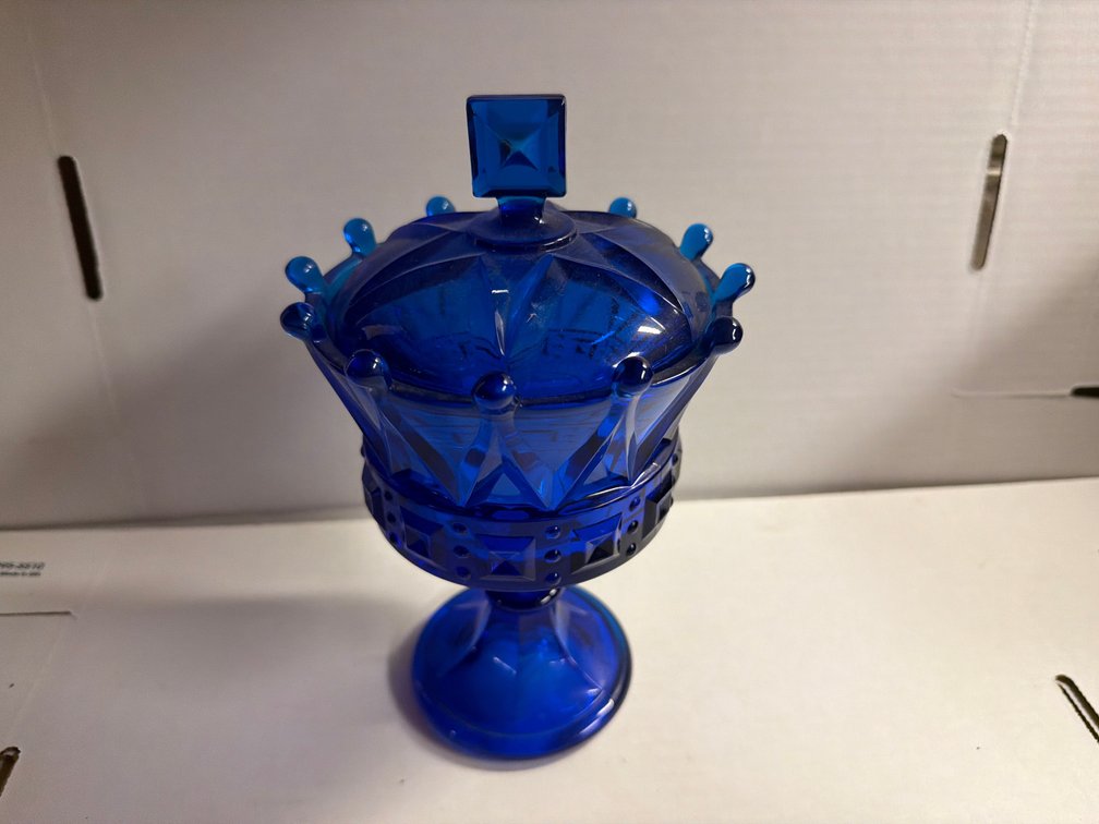 10” Vintage Fostoria Windsor Crown Cobalt Blue Candy Dish