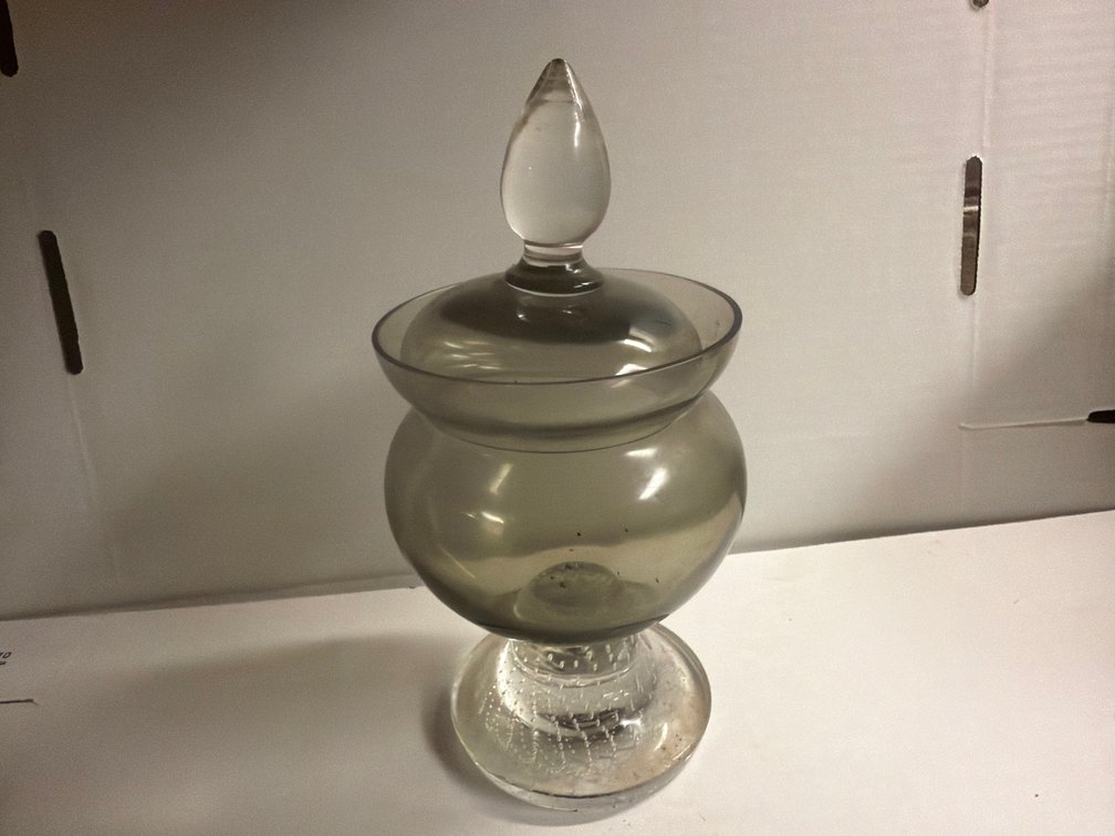 Smoke Tinted Art Glass Pedestal Apothecary Jar