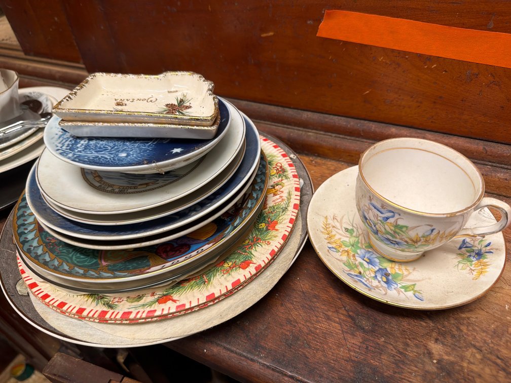Variety of Vintage Serving Plates, Tea Cups, Saucers