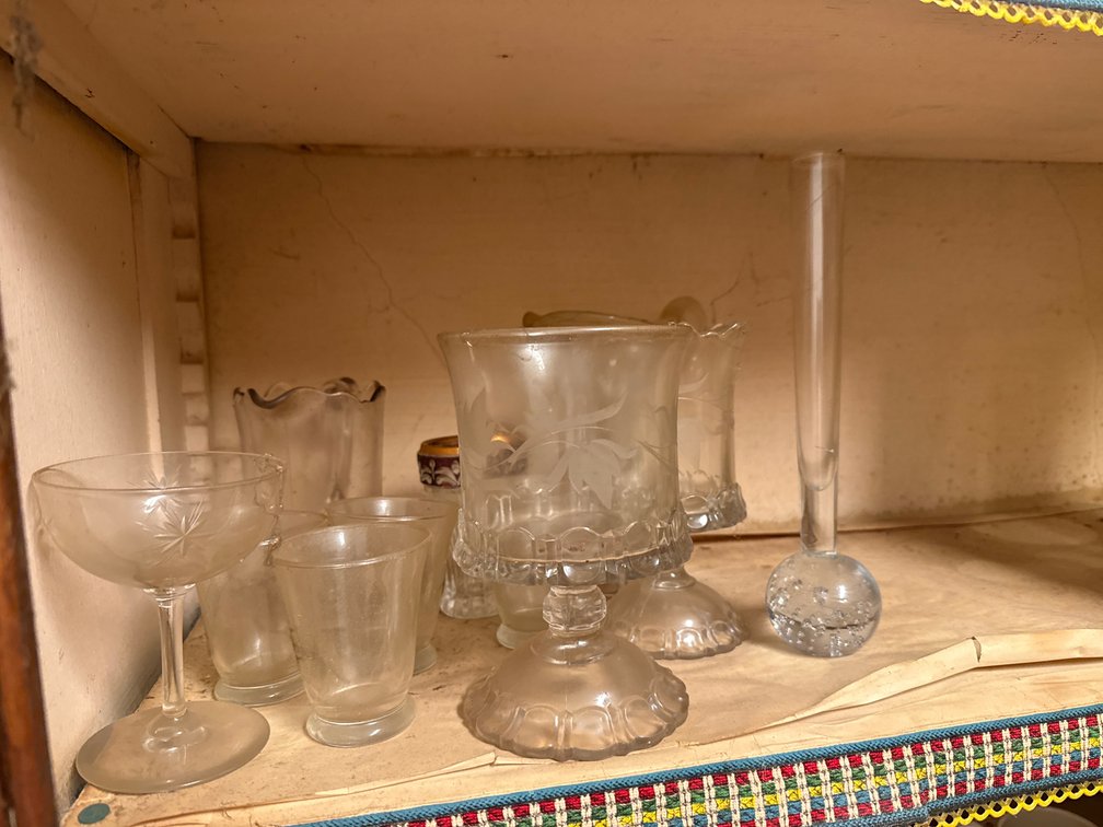 Vintage Clear Glass Footed Tumblers, Pedestal Creamer Pitcher