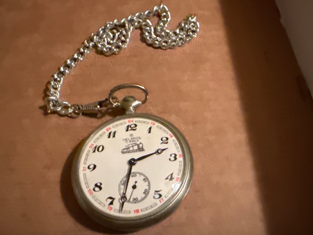 Vintage Helbros 17- Jewel Locomotive/Railroad Pocket Watch