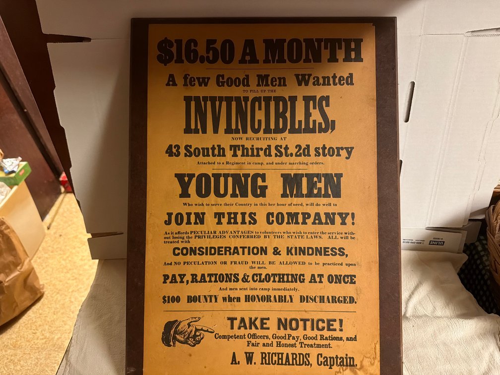 1861 Civil War Wood Recruiting Notice