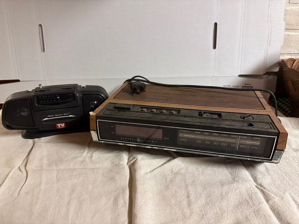 Old Clock Radio and Baby Boom Box
