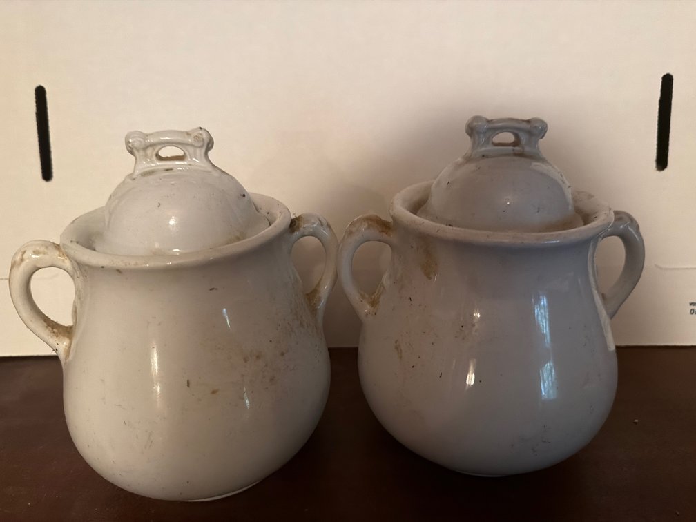 (2) White Ironstone Lidded Sugar Jars