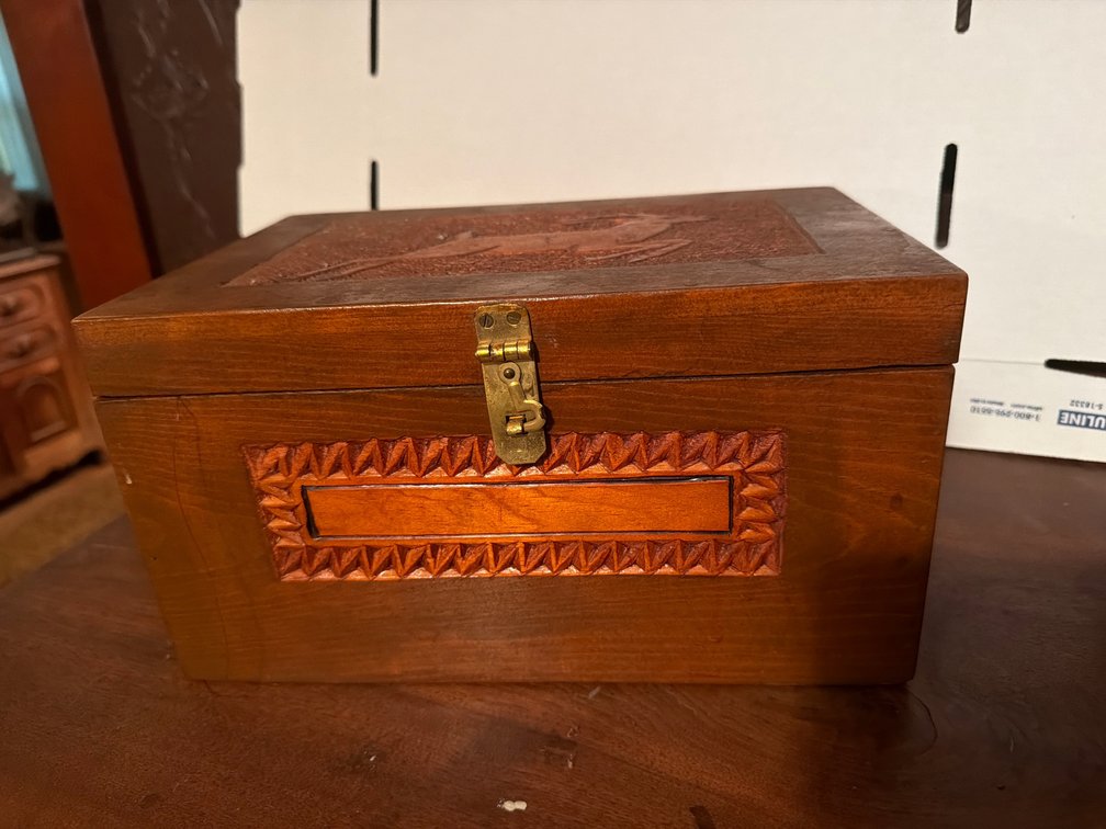 Wood Decorative Box with Vintage Sewing Supplies