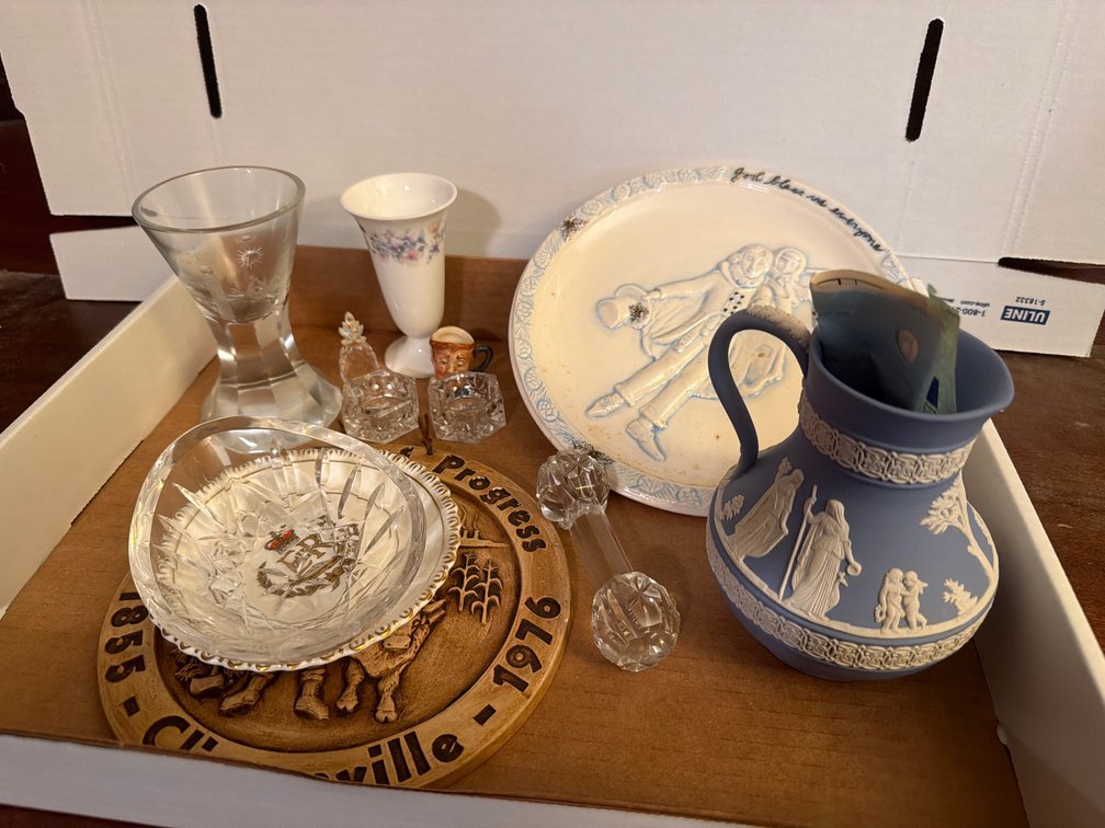 Wedgewood Jug/Vase, Cut Glass Serving Set, Plates