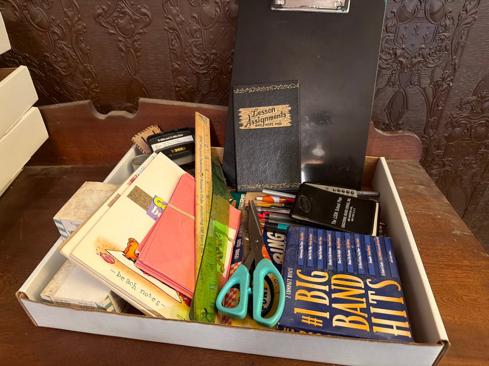 Clip Boards, Scissors, Note Pads, Old Bingo Game, Pens