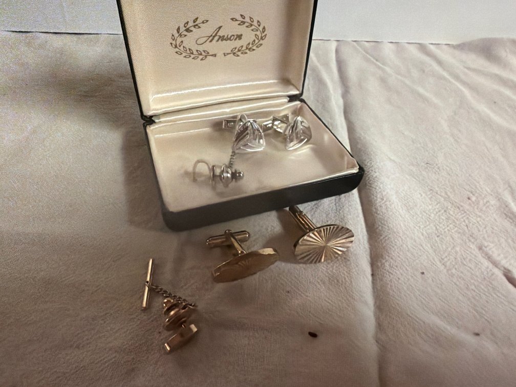 Gold and Silver Tone Tie Clips snd Cuff Links
