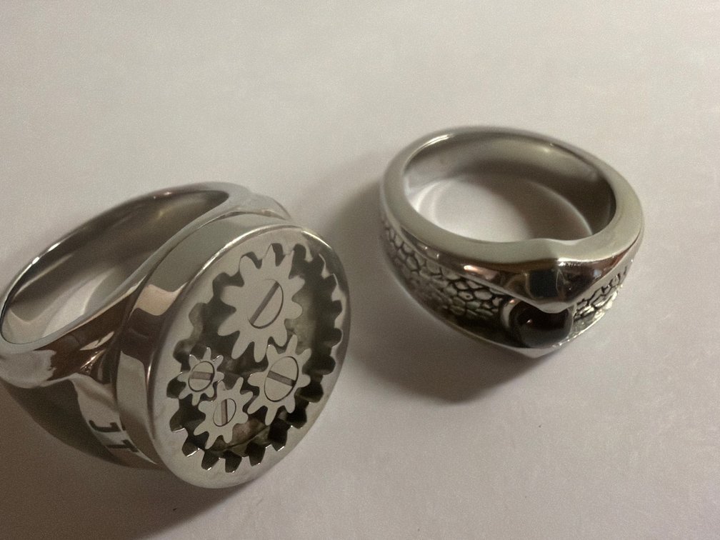 (2) Stainless Steel Ring with Red Stone, Gears
