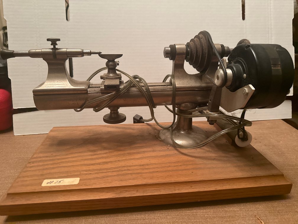 Vintage Watchmarker’s Lathe Mounted on Wooden Base