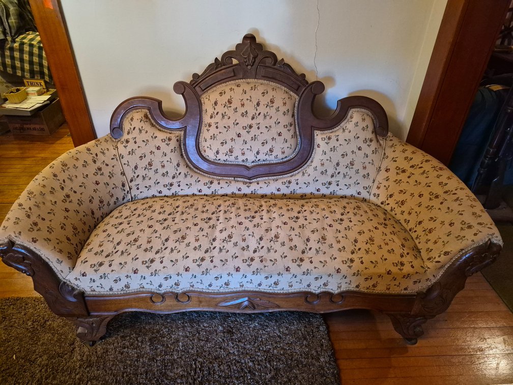 Antique Victorian Style Sette w/ Carved Wood Frame