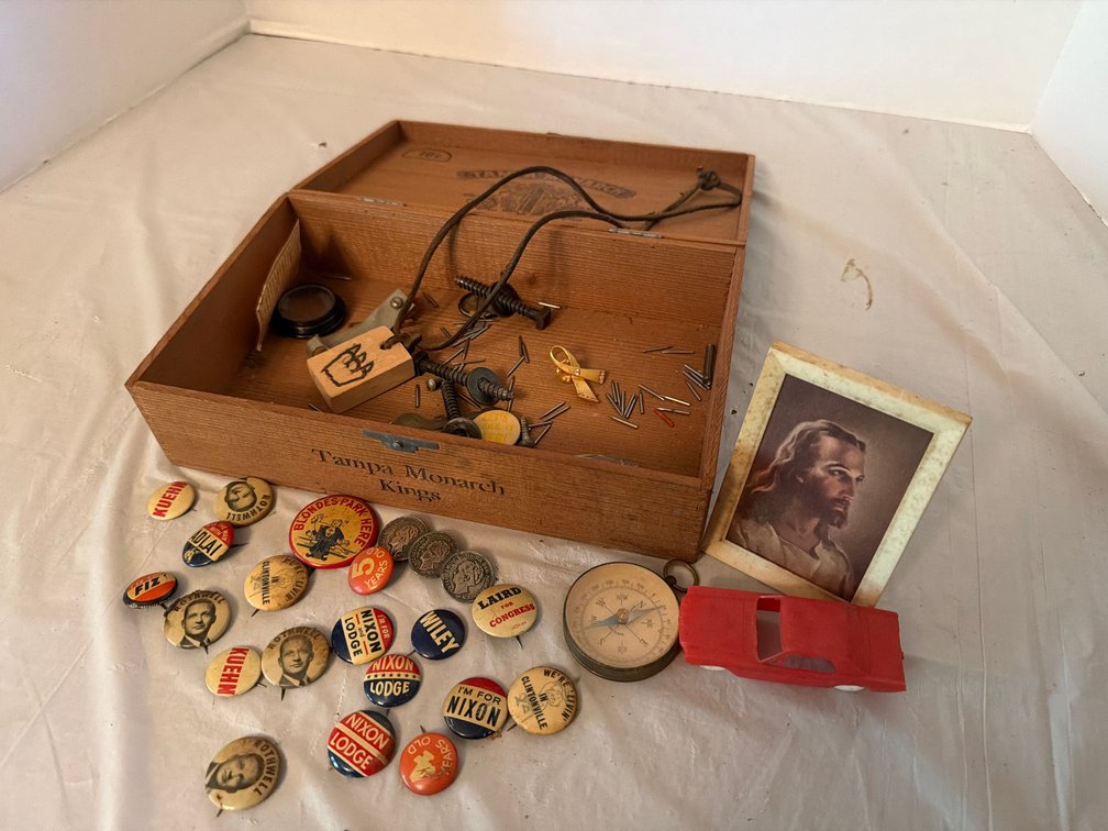 Wood Box with Old Pins, Some Hardware
