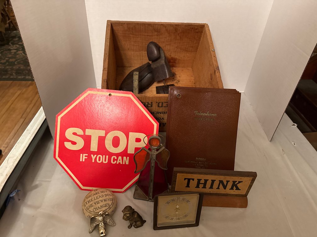 Vintage Shoe Stretcher, Sign, Knick-Knacks, and More