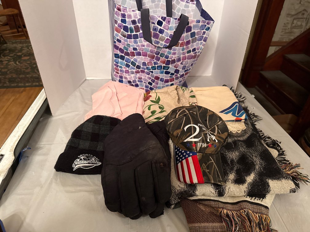 Bag of Blanket, Hats, Gloves, and More