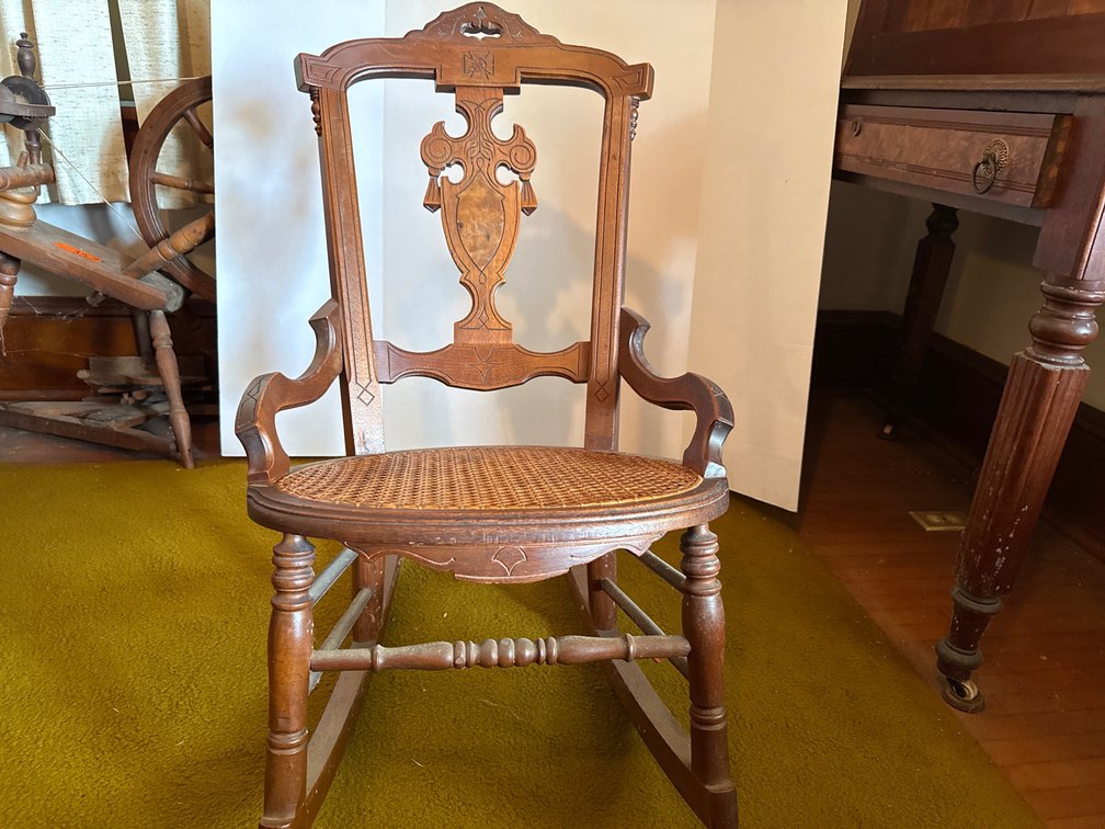 Antique Wooden Rocking Chair Rounded Cane Seat