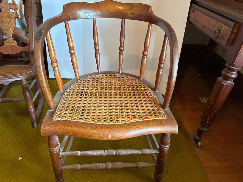 Antique Wooden Captains Chair or Low Back Spindle Armchair