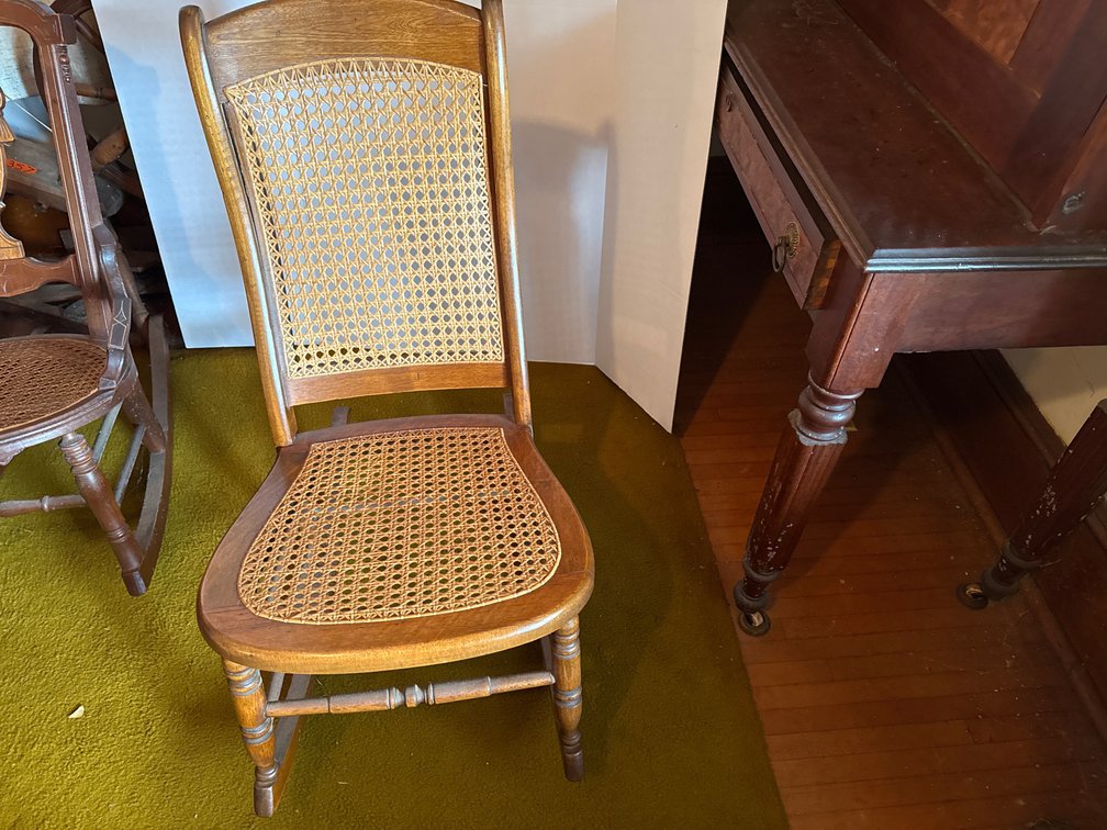 Antique Cane Seat Sewing Rocking Chair