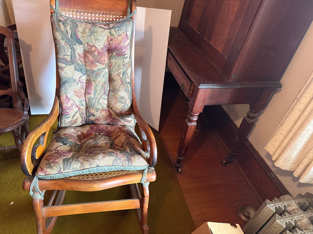 Vintage Wooden Rocking Chair a Caned Back Inset