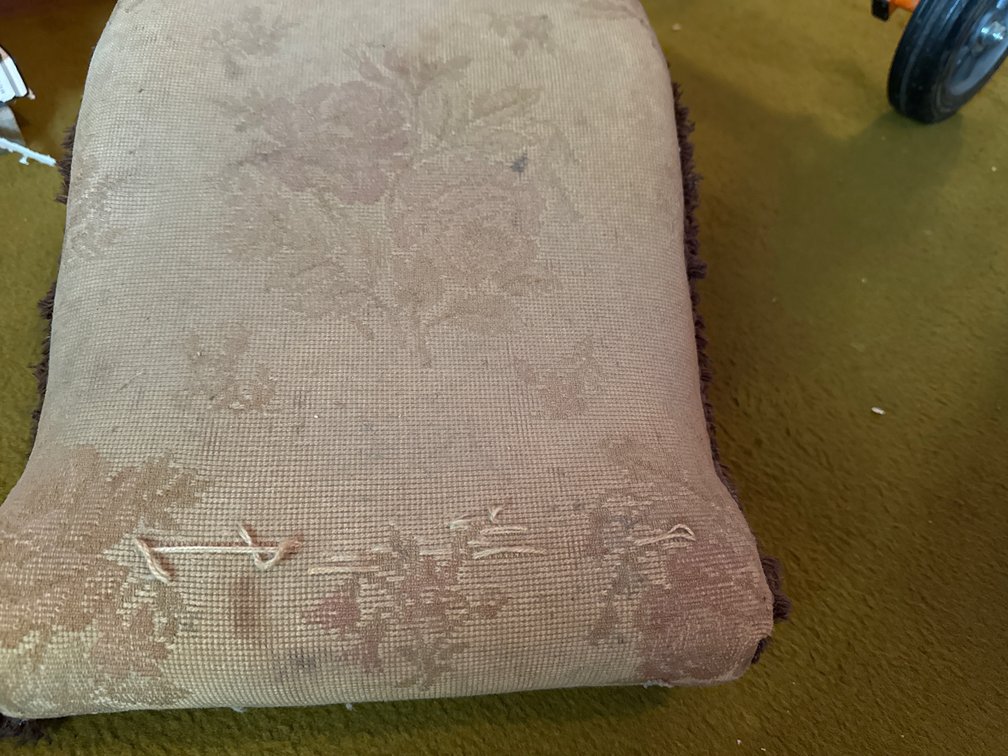 Vintage Foot Stool Floral Tapestry Upholstery With Fringe Trim